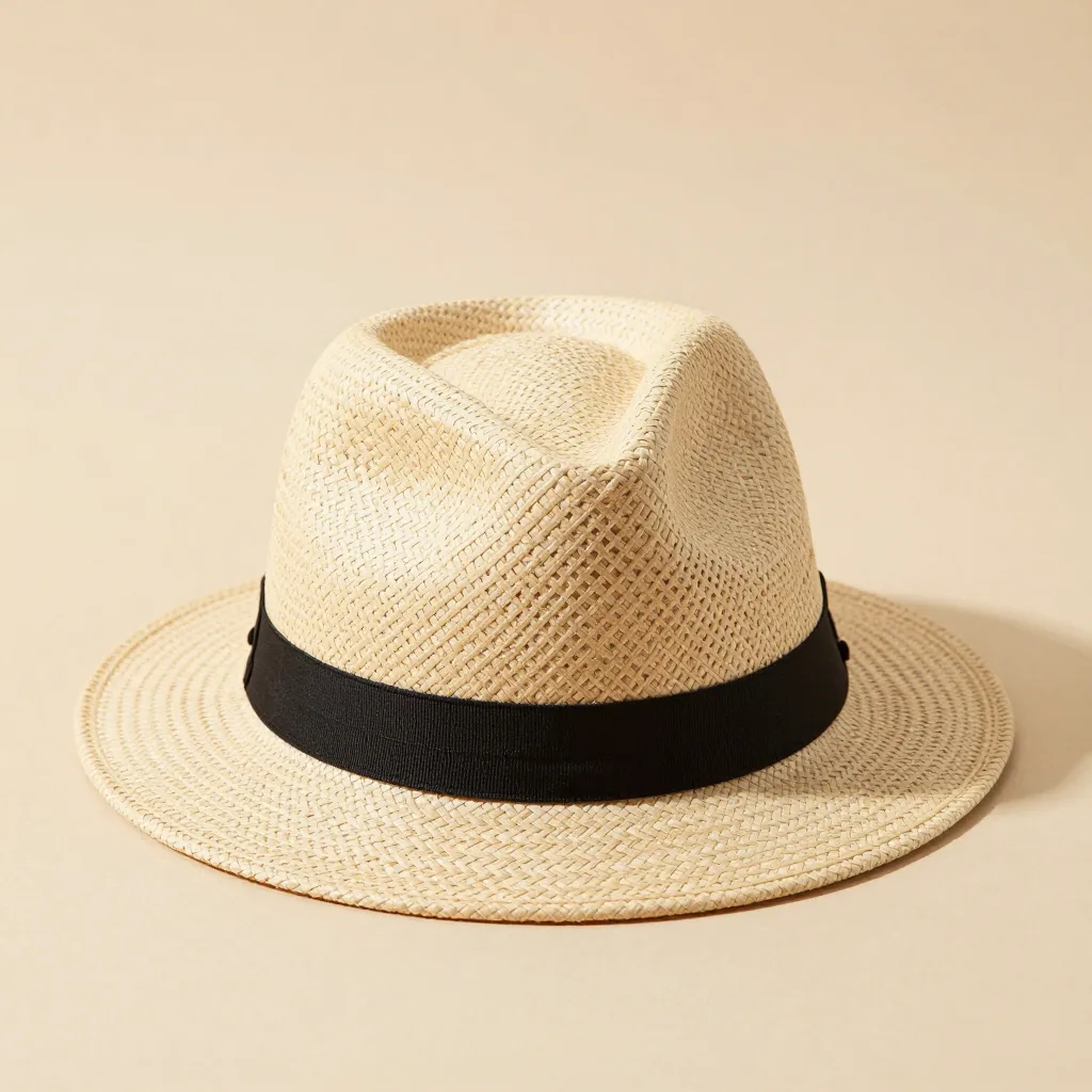 A natural classic toquilla straw hat on a light background