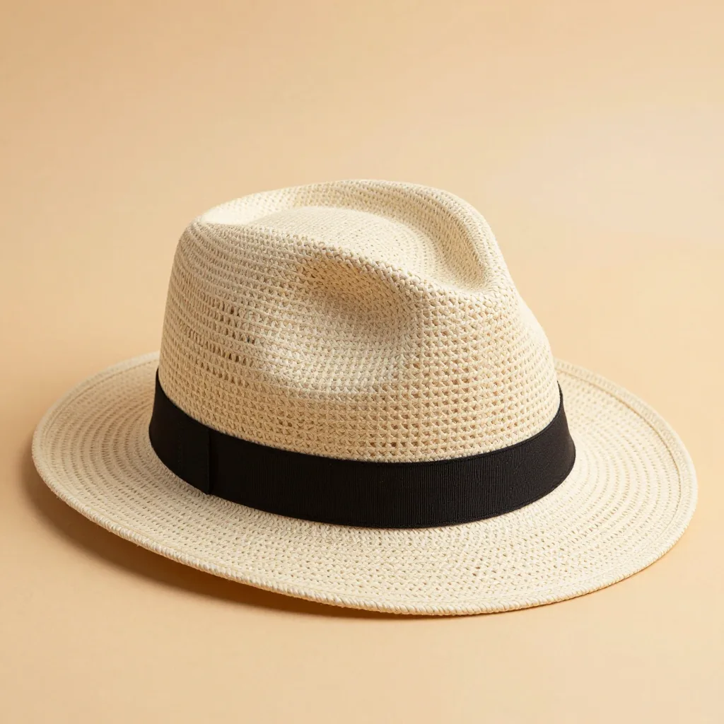 A toquilla hat with two hatbands on a light background